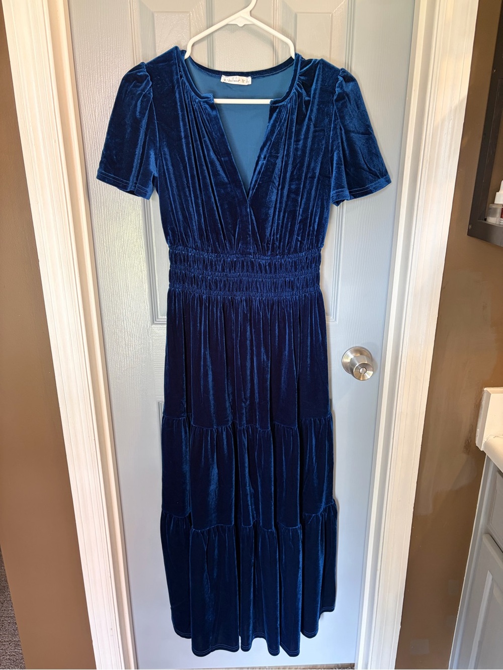 Velvet Tiered Maxi Dress - Deep Blue